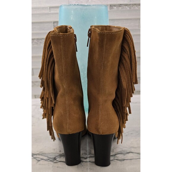 PREDICTIONS Lt Brown Suede Mid-Calf Fashion Western Cowboy Fringe Heel Boot 7 - Picture 8 of 9